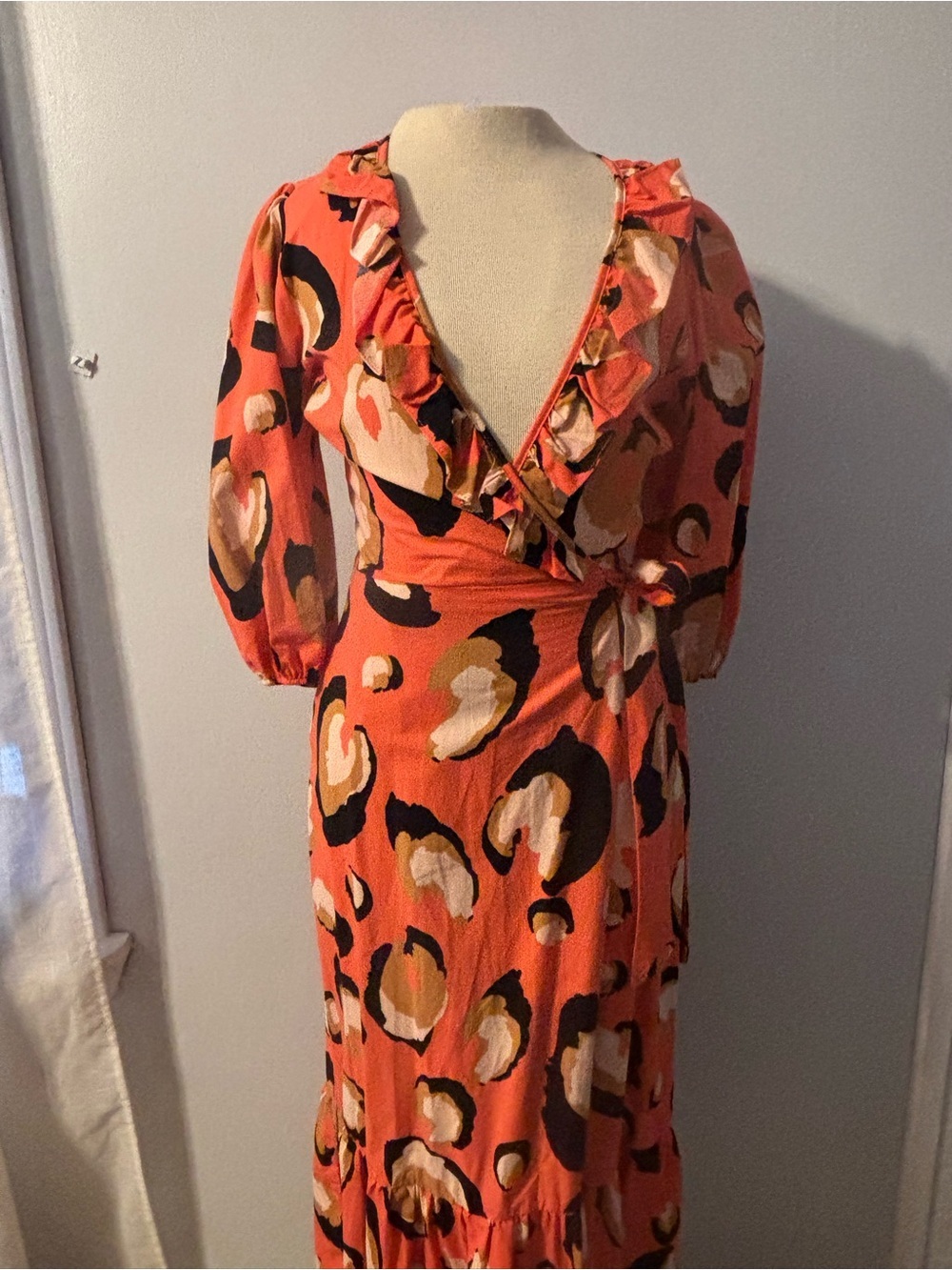 River Island Coral Wrap Maxi Dress with Abstract Print